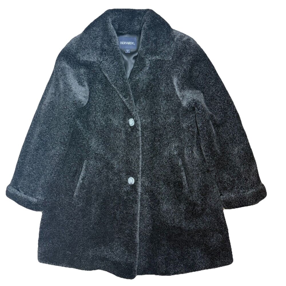 Bernardo Womens Black Faux Fur Coat Button Down Womens M EUC Mob Wives